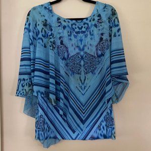 Like New Blue World Unity Tank Top with Sheer Studded Cape